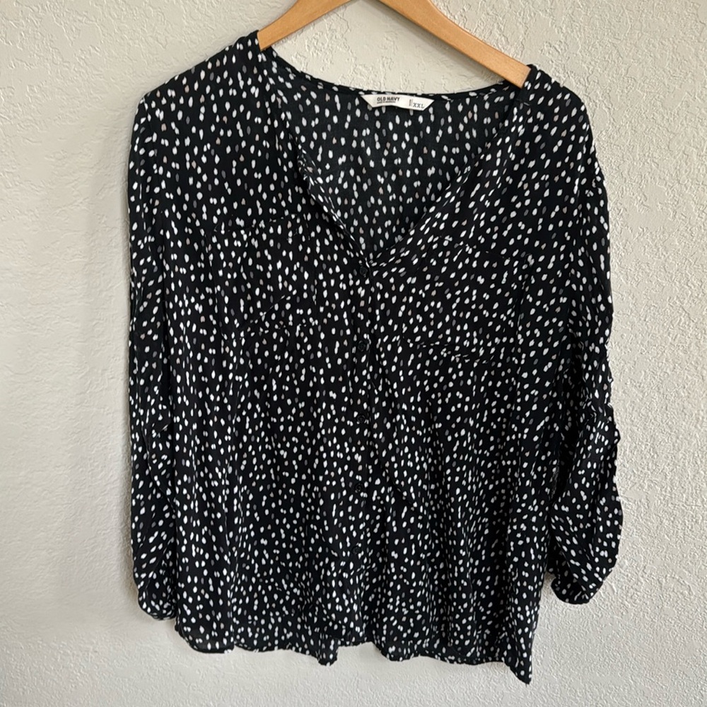 Black White Polka Dots Button down Top Blouse